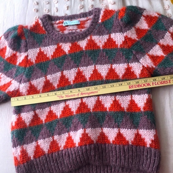 ZARA Pink Purple Puff Shoulder Retro Style Multicolor Sweater - Picture 8 of 10